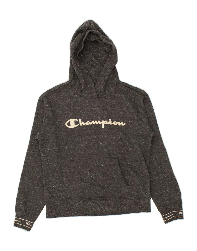 men's trendy zip-up sweatshirts -CHAMPION Boys Graphic Hoodie Jumper 13-14 Years XL Grey Flecked Cotton