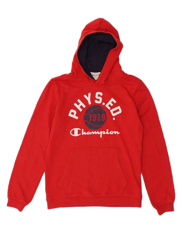 men's pullover hoodie for winter -CHAMPION Boys Graphic Hoodie Jumper 13-14 Years XL Red Cotton