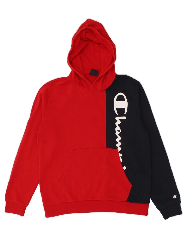 men's eco-friendly hoodies -CHAMPION Boys Graphic Hoodie Jumper 15-16 Years 2XL Red Colourblock