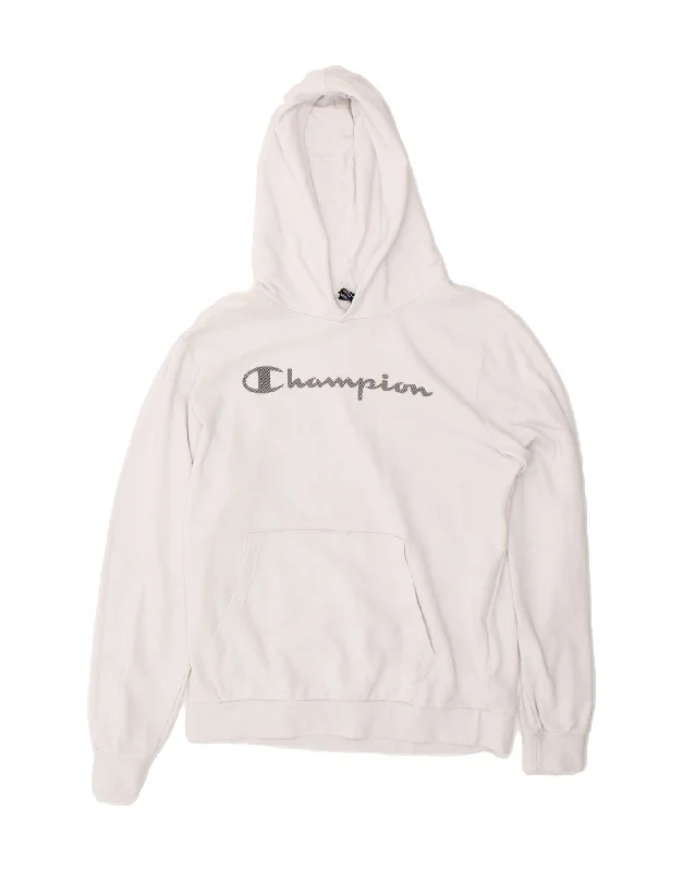 men's pullover sweatshirts -CHAMPION Boys Graphic Hoodie Jumper 15-16 Years 2XL White Cotton