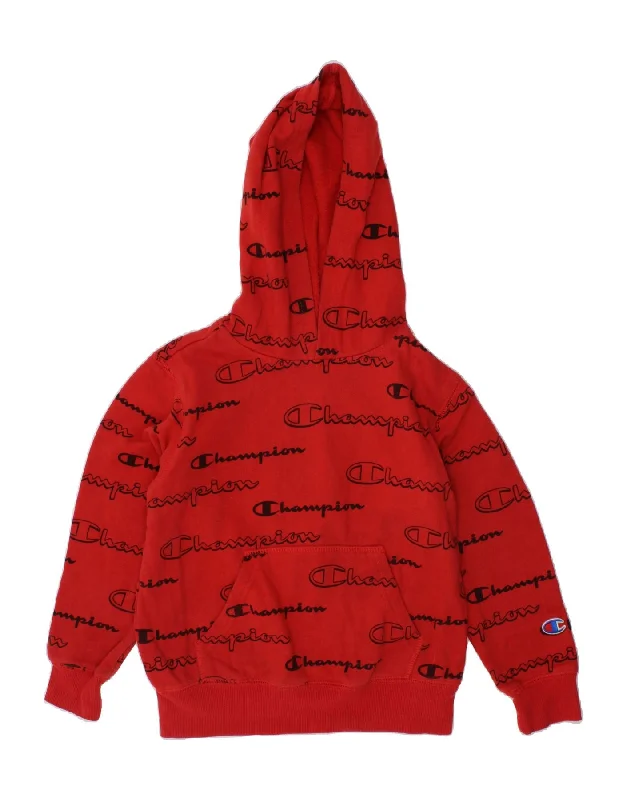 men's trendy hoodies -CHAMPION Boys Graphic Hoodie Jumper 5-6 Years Red Cotton