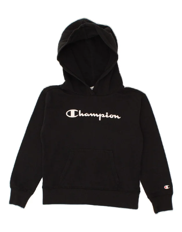 men's high-quality hoodies -CHAMPION Boys Graphic Hoodie Jumper 7-8 Years Small Black Cotton