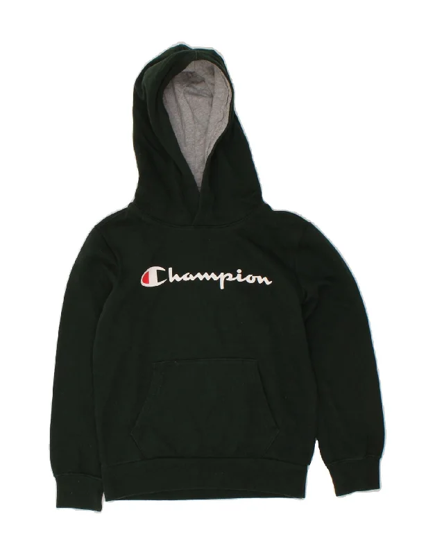 men's long sleeve hoodie -CHAMPION Boys Graphic Hoodie Jumper 7-8 Years Small Green Cotton