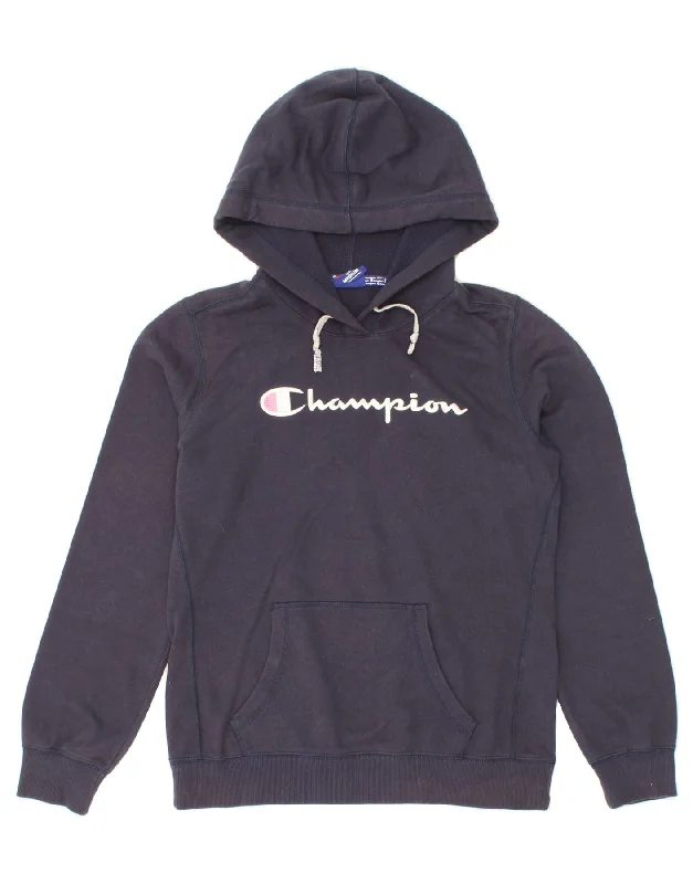 men's hoodie for cold weather -CHAMPION Boys Graphic Hoodie Jumper 9-10 Years Medium Navy Blue