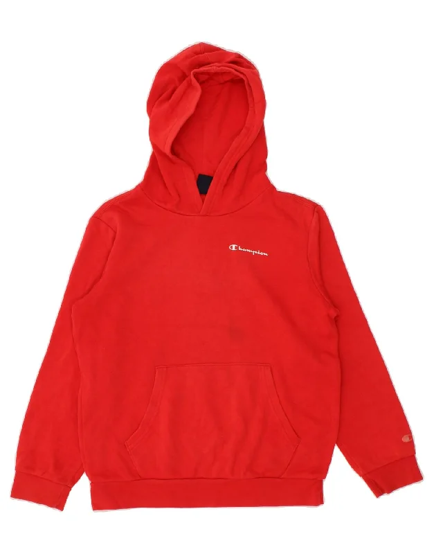 men's hoodies with logos -CHAMPION Boys Hoodie Jumper 11-12 Years Large Red Polyester