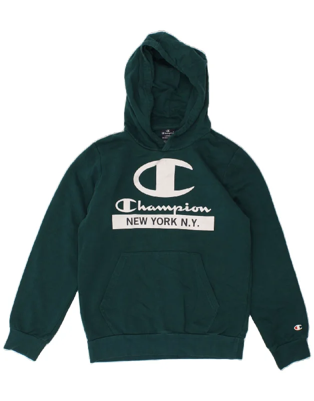 men's hoodie with unique design -CHAMPION Boys New York City Graphic Hoodie Jumper 11-12 Years Large Green