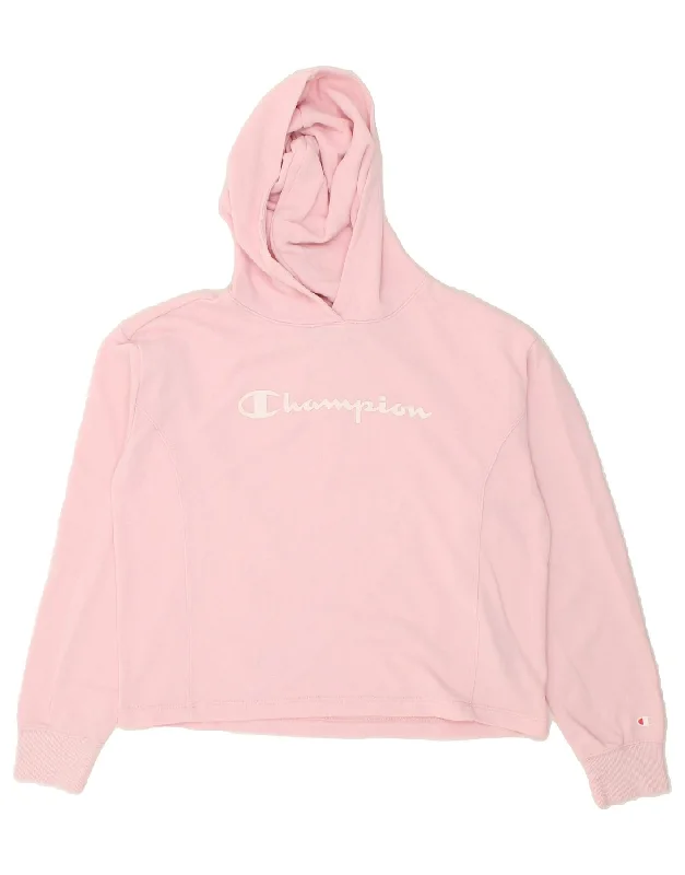 men's oversized hoodies -CHAMPION Girls Crop Graphic Hoodie Jumper 15-16 Years 2XL Pink Cotton