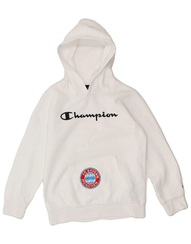 men's hoodie with pockets -CHAMPION Girls FC Bayern Munchen Hoodie Jumper 9-10 Years Medium  White