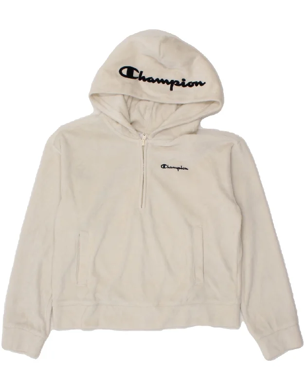 men's thick hoodies for winter -CHAMPION Girls Graphic 1/4 Zip Hoodie Jumper 9-10 Years Medium Off White