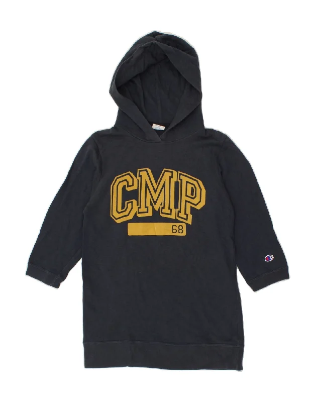 men's hoodie sweatshirt with hoods -CHAMPION Girls Graphic 3/4 Sleeve Hoodie Jumper 11-12 Years Navy Blue