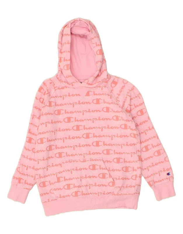 men's athletic hoodie jackets -CHAMPION Girls Graphic Hoodie Jumper 11-12 Years Large Pink Cotton