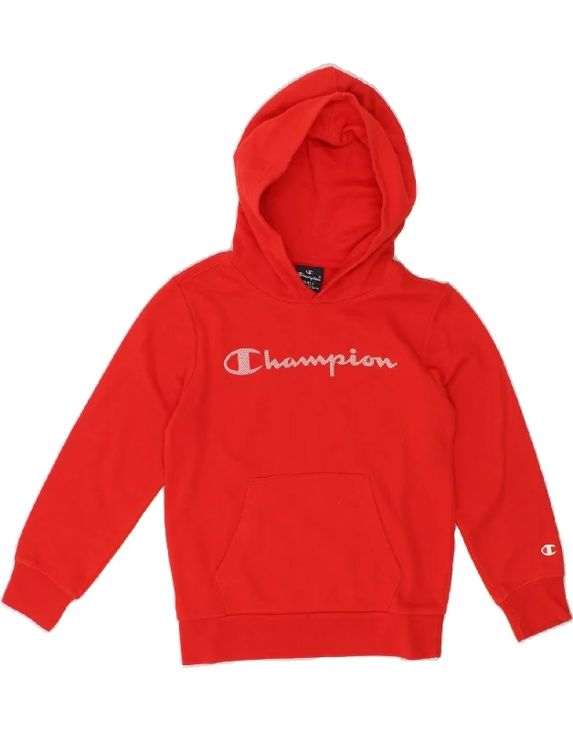 men's hoodie for layering in cold -CHAMPION Girls Graphic Hoodie Jumper 7-8 Years Small Red