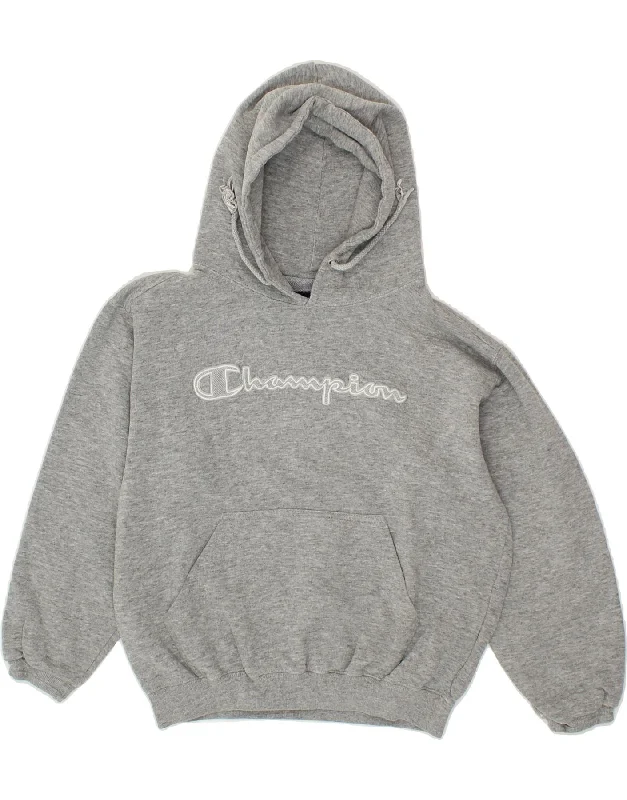 men's zip-up sweatshirts for gym -CHAMPION Girls Graphic Hoodie Jumper 9-10 Years Grey Cotton