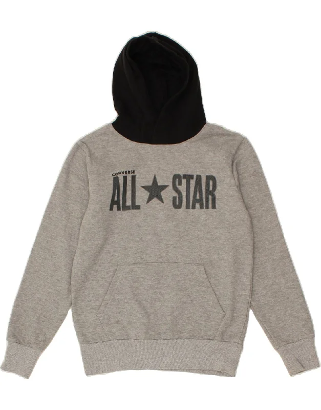 men's zip-up sweatshirts for gym -CONVERSE Boys Graphic Hoodie Jumper 10-11 Years Medium Grey Cotton