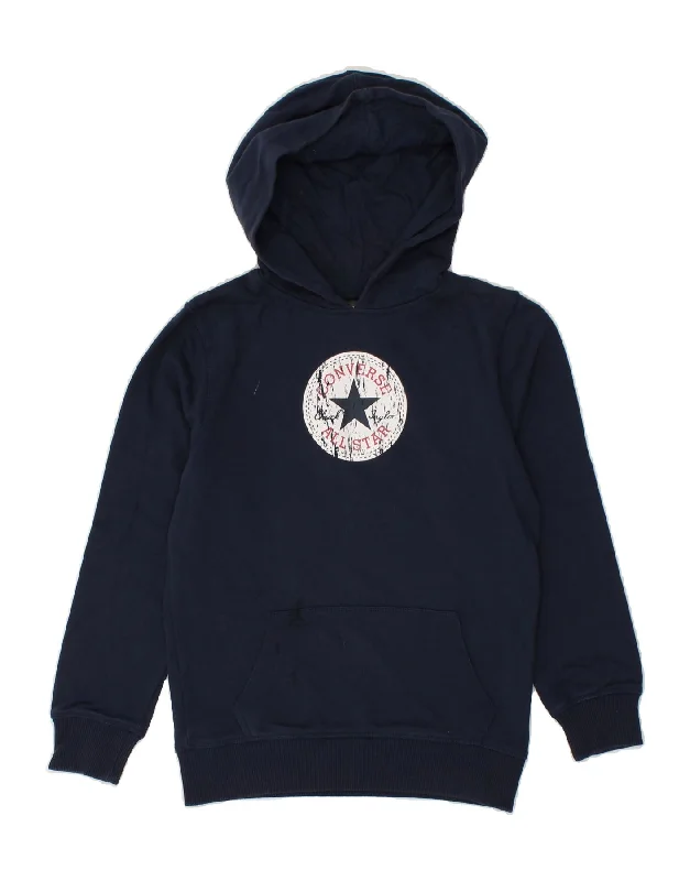 men's printed graphic sweatshirts -CONVERSE Boys Graphic Hoodie Jumper 11-12 Years Navy Blue Cotton