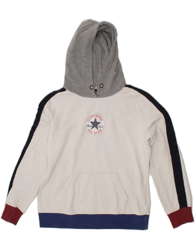 men's zip-up hoodies for winter -CONVERSE Boys Graphic Hoodie Jumper 15-16 Years XL White Colourblock