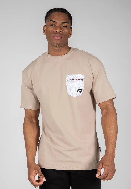 men's custom logo t-shirts -Dover Oversized T-Shirt - Beige