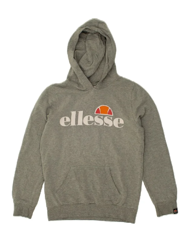 men's pullover hoodie with drawstrings -ELLESSE Boys Graphic Hoodie Jumper 12-13 Years Grey Cotton