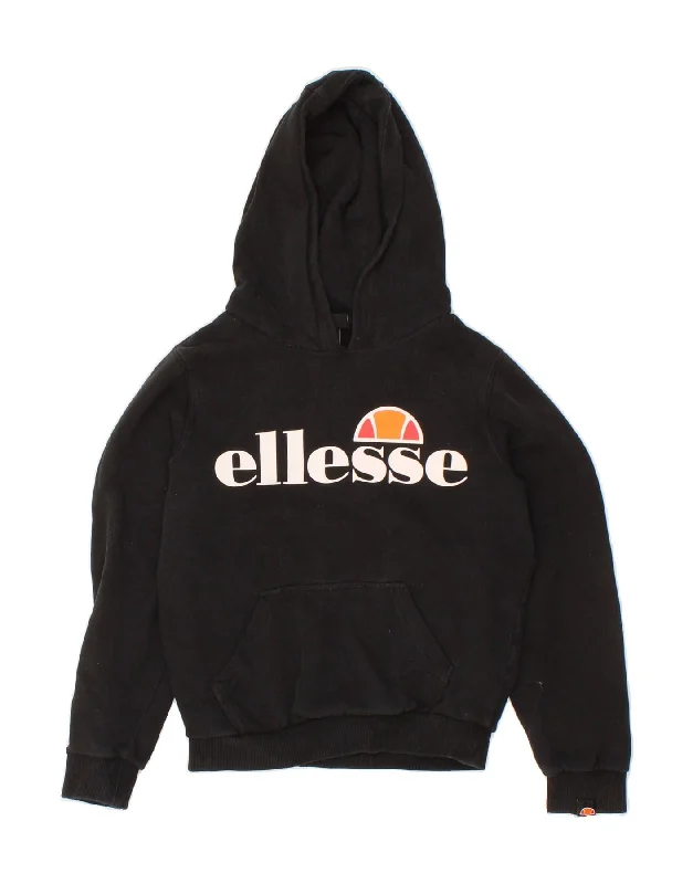 men's graphic sweatshirts with hoods -ELLESSE Boys Graphic Hoodie Jumper 8-9 Years Black Cotton