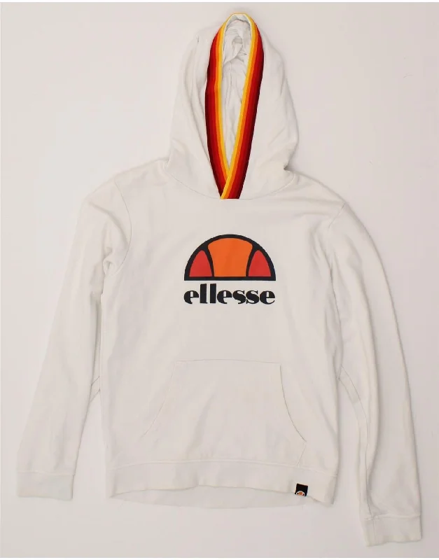 men's trendy zip-up sweatshirts -ELLESSE Girls Graphic Hoodie Jumper 11-12 Years White Cotton