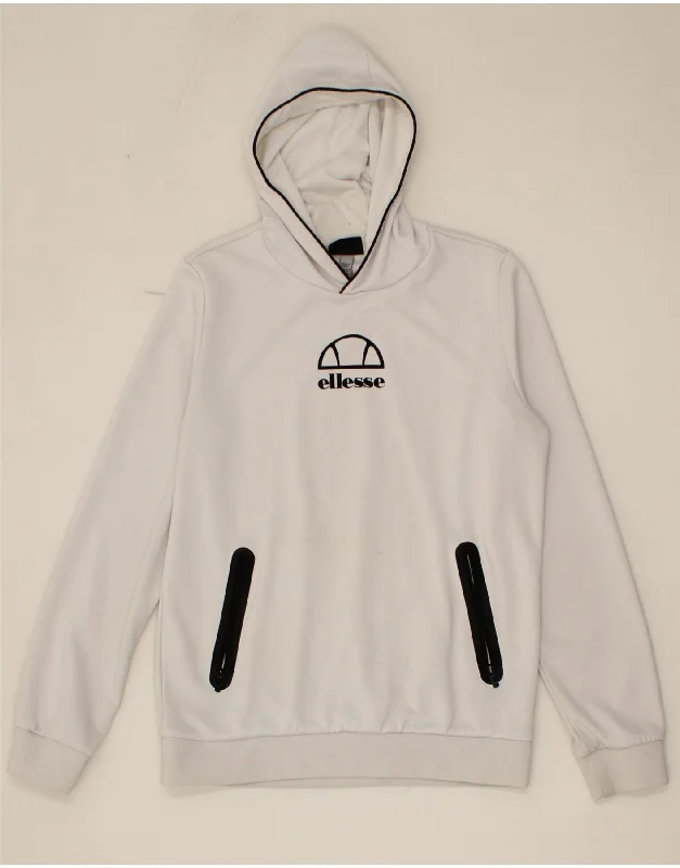 men's comfortable casual hoodies -ELLESSE Girls Graphic Hoodie Jumper 13-14 Years White Polyester