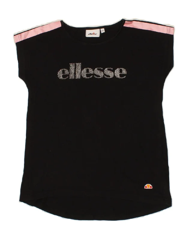 men's sporty t-shirts -ELLESSE Girls Graphic T-Shirt Top 13-14 Years Black Cotton