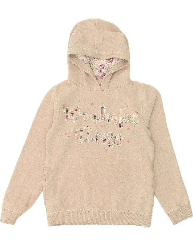 men's printed hoodies -FAT FACE Girls Graphic Hoodie Jumper 10-11 Years Beige Cotton