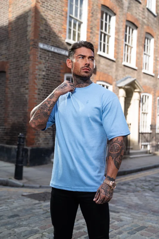 men's comfortable t-shirts -Father Sons Classic Light Blue Oversized Crew T Shirt - FSH872