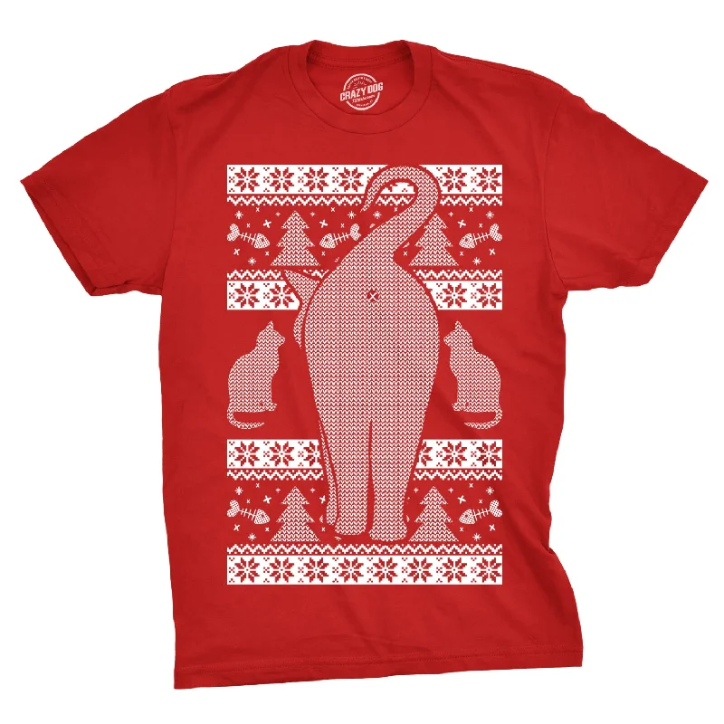 men's athletic graphic t-shirts -Festive Feline Butt Men's T Shirt