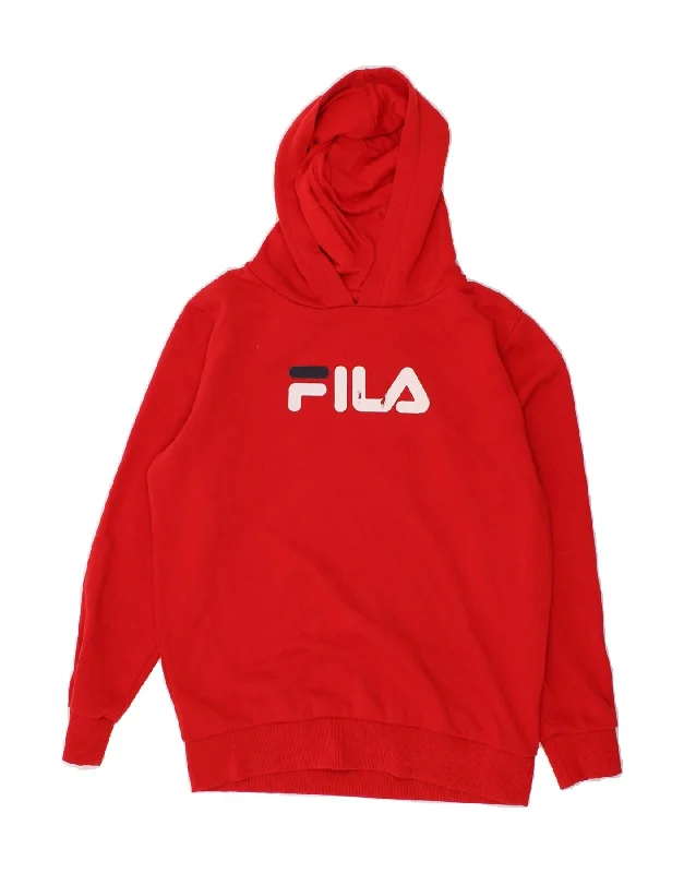 men's hoodie for cold weather -FILA Boys Graphic Hoodie Jumper 13-14 Years Red Polyester