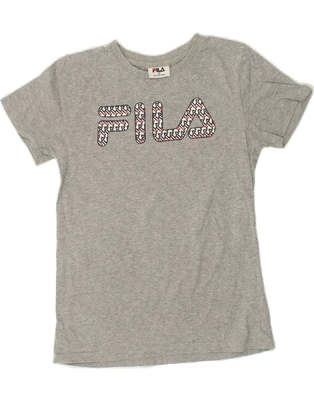 men's trendy t-shirts -FILA Boys Graphic T-Shirt Top 9-10 Years Grey Cotton