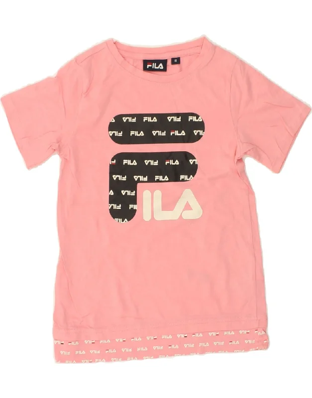 men's modern design t-shirts -FILA Girls Graphic T-Shirt Top 9-10 Years Pink Cotton