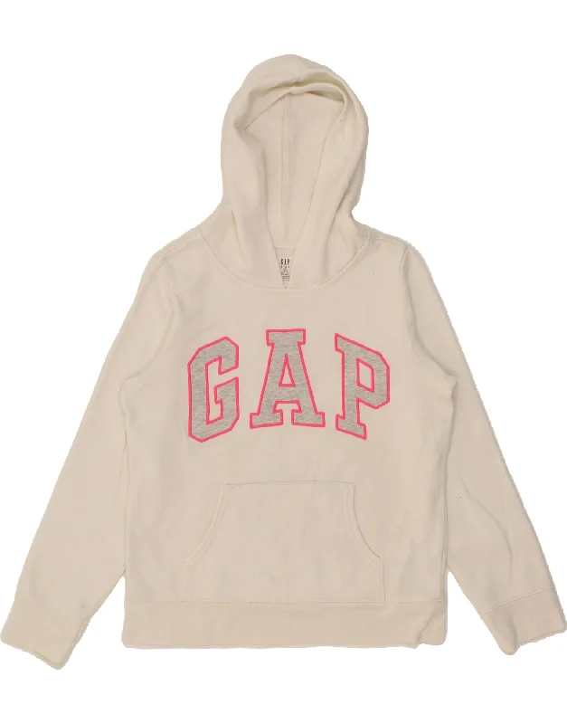 men's hoodies with logos -GAP Girls Graphic Hoodie Jumper 13-14 Years 2XL White Cotton