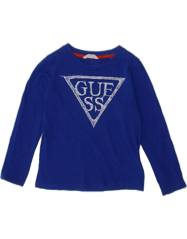 men's colorful graphic tees -GUESS Boys Graphic Top Long Sleeve 3-4 Years Blue Cotton