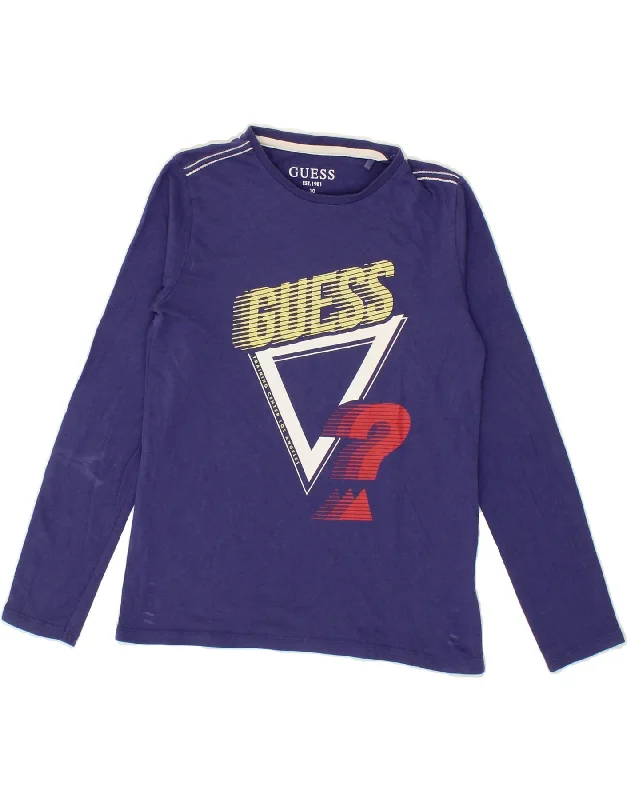 men's vintage print t-shirts -GUESS Boys Graphic Top Long Sleeve 9-10 Years Purple Cotton