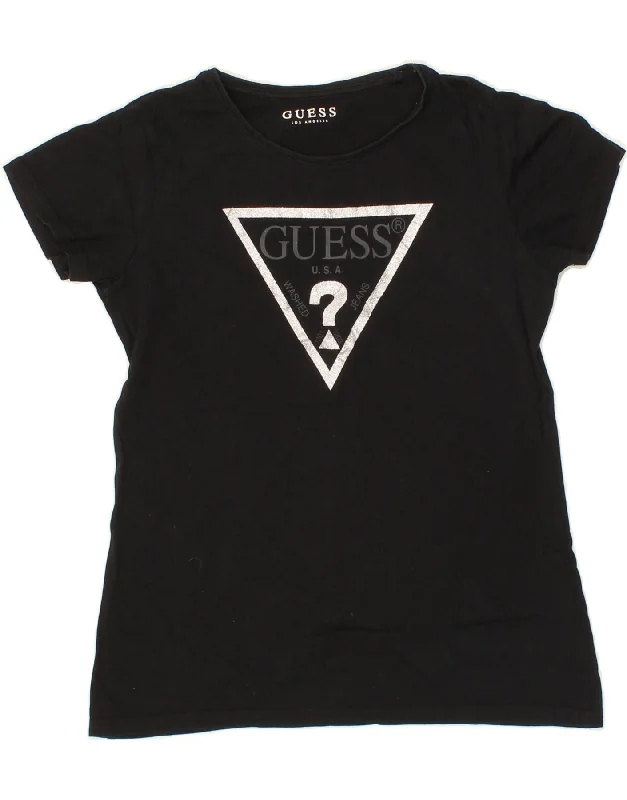 men's relaxed fit t-shirts -GUESS Girls Graphic T-Shirt Top 15-16 Years Black Cotton