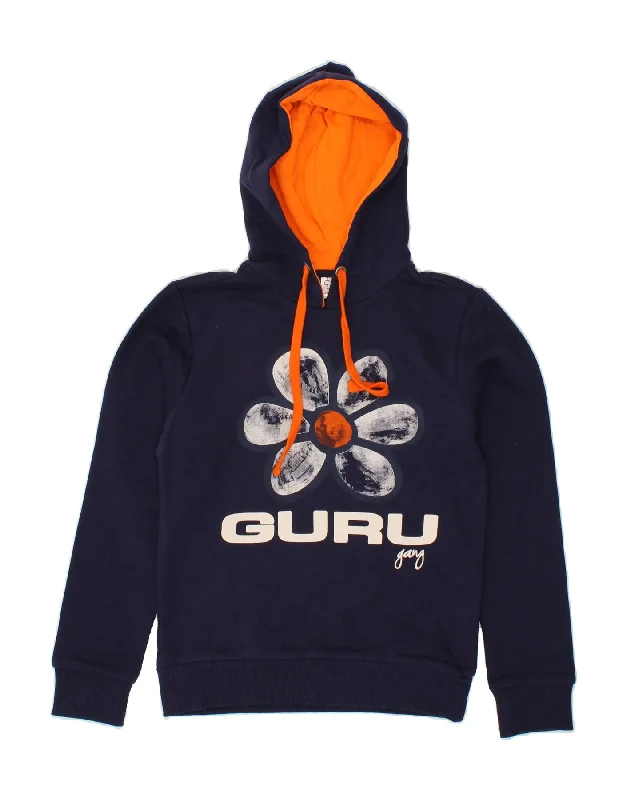 men's athletic hoodies -GURU Girls Graphic Hoodie Jumper 9-10 Years Navy Blue Cotton