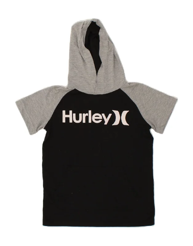 men's warm hoodies -HURLEY Boys Graphic Short Sleeve Hoodie Jumper 10-11 Years Medium Black