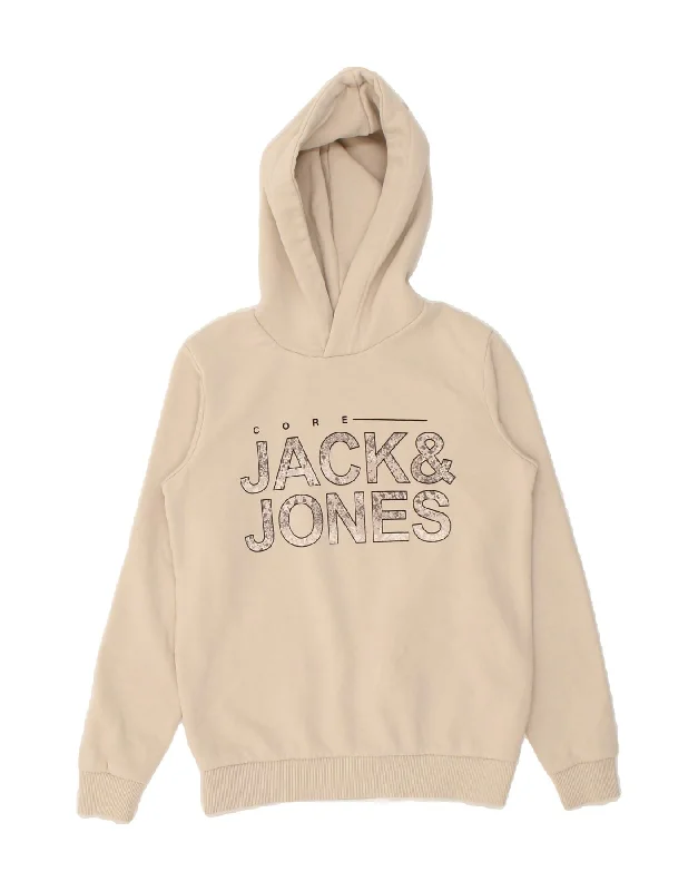 men's casual sweatshirts -JACK & JONES Boys Graphic Hoodie Jumper 11-12 Years Off White Cotton