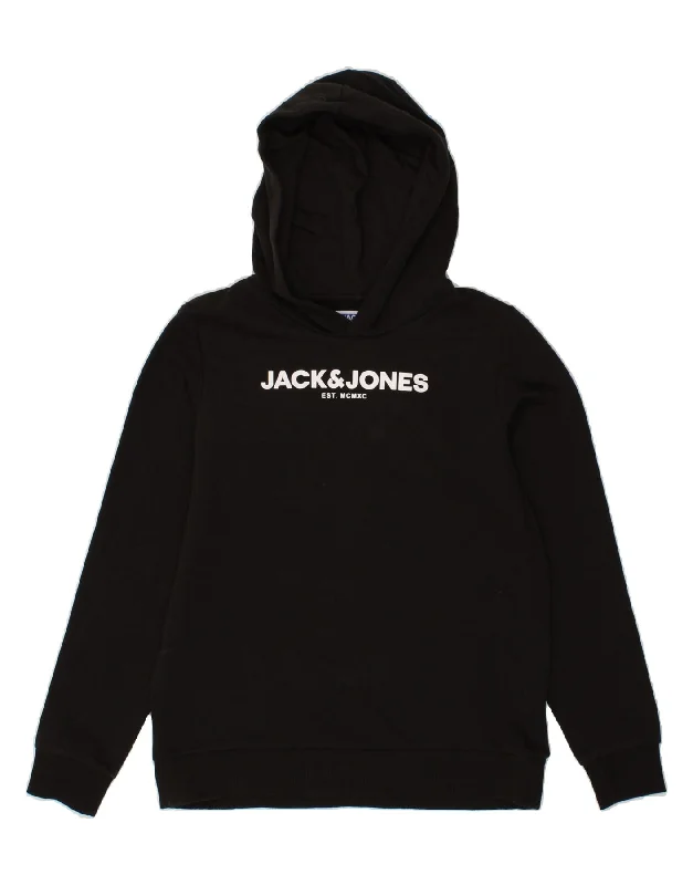 men's heavy-duty hoodies -JACK & JONES Boys Graphic Hoodie Jumper 13-14 Years Black