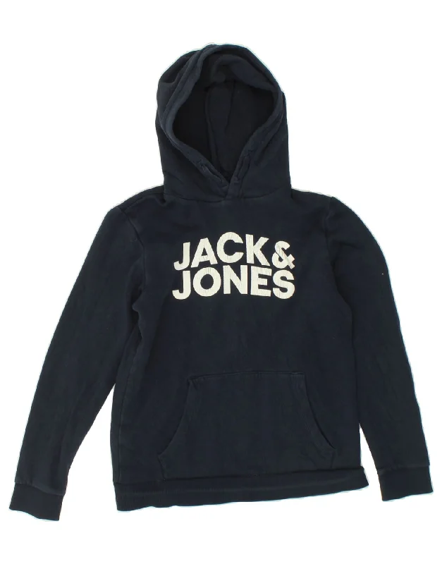 men's lightweight cotton hoodie -JACK & JONES Boys Graphic Hoodie Jumper 13-14 Years Navy Blue Cotton