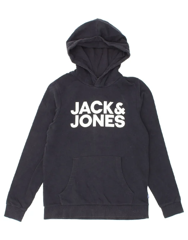 men's comfortable sweatshirts -JACK & JONES Boys Graphic Hoodie Jumper 13-14 Years Navy Blue Cotton