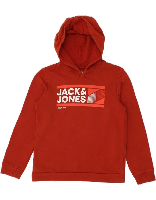 men's light hoodie for spring -JACK & JONES Boys Graphic Hoodie Jumper 9-10 Years Orange Cotton