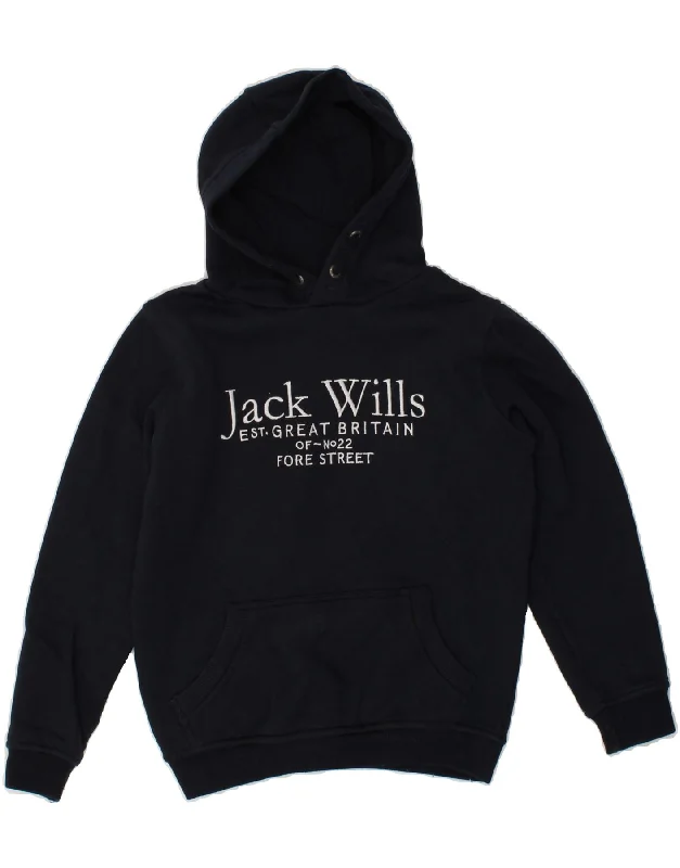 men's graphic hoodies for streetwear -JACK WILLS Boys Graphic Hoodie Jumper 10-11 Years Navy Blue