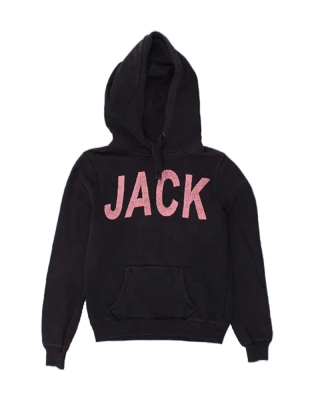 men's streetwear hoodies -JACK WILLS Girls Graphic Hoodie Jumper 9-10 Years Navy Blue Cotton