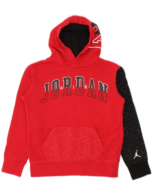 men's pullover sweatshirts -JORDAN Boys Graphic Hoodie Jumper 10-11 Years Medium Red Colourblock