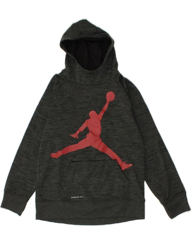 men's hoodie for school wear -JORDAN Boys Therma-Fit Graphic Hoodie Jumper 12-13 Years Large Grey