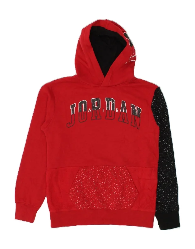 men's lightweight sweatshirts -JORDAN Girls Graphic Hoodie Jumper 12-13 Years Large Red Colourblock