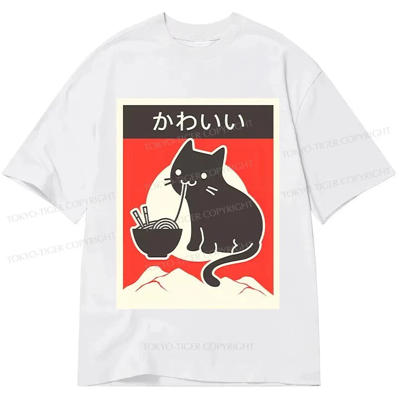 men's designer printed t-shirts -Tokyo-Tiger "Kawaii" Vintage Style Japenese Ramen Cat Classic T-Shirt