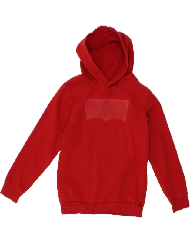 men's hoodie with stylish patterns -LEVI'S Boys Graphic Hoodie Jumper 10-11 Years Large Red Cotton